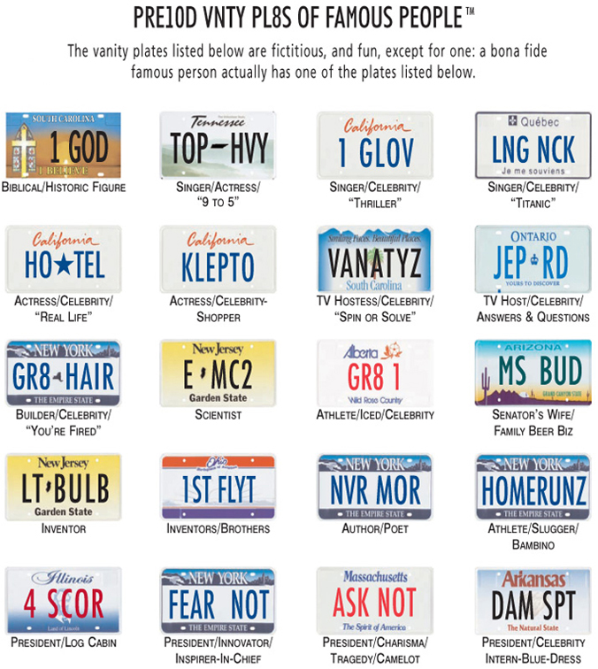 Period Vanity Plates of famous people